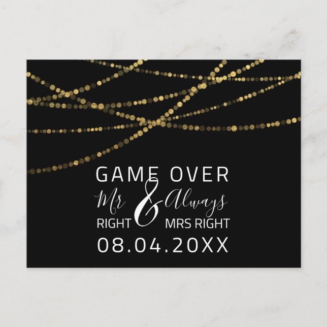 Spiel über lustige Save the Date Hochzeitsgold Postkarte (Vorderseite)