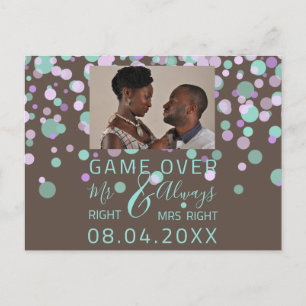 Spiel über lustiges Save the Date Hochzeitskonfet- Postkarte