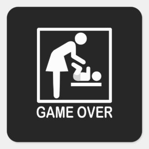 Spiel über Mama Funny Black und White Piktogramm Quadratischer Aufkleber