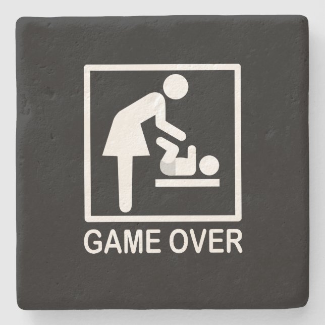 Spiel über Mama Funny Black und White Piktogramm Steinuntersetzer (Vorderseite)