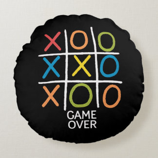 Spiel über Tic-Tac-Toe Rundes Kissen