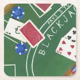 Spiel von Blackjack mit Chips durch Chariklia Rechteckiger Pappuntersetzer