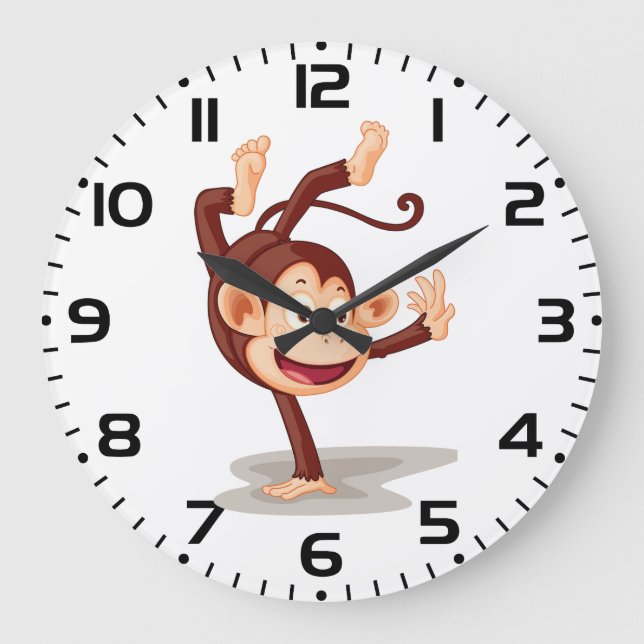 Spielaffe macht einen Handstand Süßes Tier Große Wanduhr (Vorderseite)