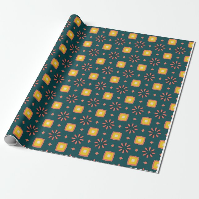 Spielbares geometrisches Muster auf blauem Hinterg Geschenkpapier (Ungerollt)