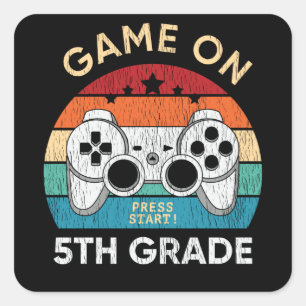 Spielbeginn 5. Klasse Gamer Rückkehr zur Schule Sc Quadratischer Aufkleber