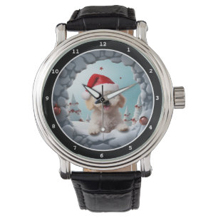 Spielbild eines verspielten Poodles zum Winterurla Armbanduhr