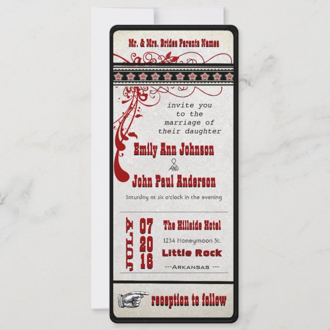 Spielbill Wedding Crimson Burgundy Red Black Einladung (Vorderseite)