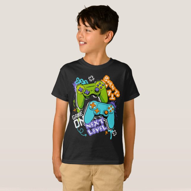 Spielcontroller Graffiti  Gaming Born To Play  T-Shirt (Vorne ganz)