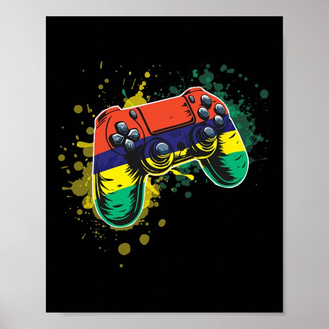 Spielcontroller mit Flagge von Mauritius Poster (Vorne)