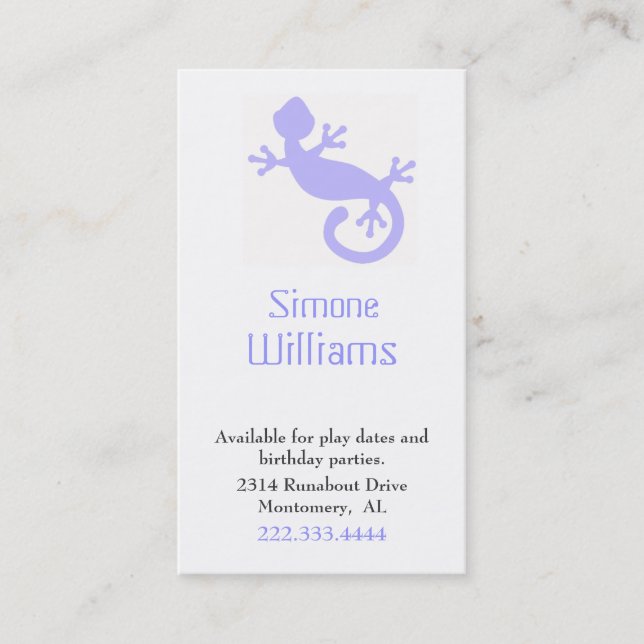 Spieldatenkarte von Periwinkle Blue Lizard Telefonnummerkarte (Vorderseite)