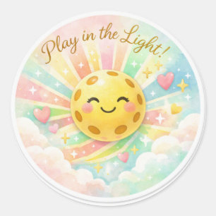 „Spiele im Licht – Pastell-Pickleball-Sonnenschein Runder Aufkleber