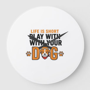 Spiele mit deinem Hund Lustige Vintage-Gravur Desi Große Wanduhr