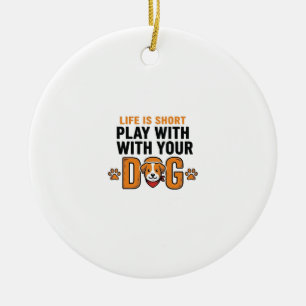 Spiele mit deinem Hund Lustiges Vintage-Stichdesig Keramik Ornament