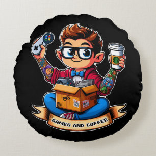 Spiele und Kaffee Rundes Kissen