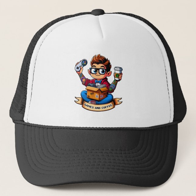 Spiele und Kaffee Truckerkappe (Vorderseite)