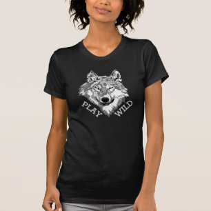 Spiele wilder grauer Hipster-Wolfkopf T-Shirt
