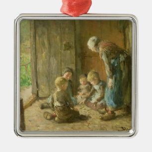 Spielen der Jacke auf der Türstufe Silbernes Ornament