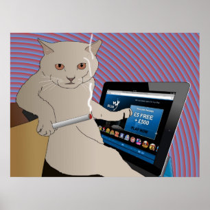 Spielen, rauchende Katze, die ipad Kasino spielt Poster