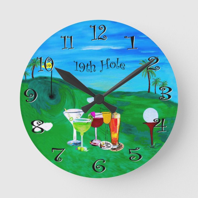 Spielen Sie 19. Loch-Baruhr Golf Runde Wanduhr (Vorderseite)