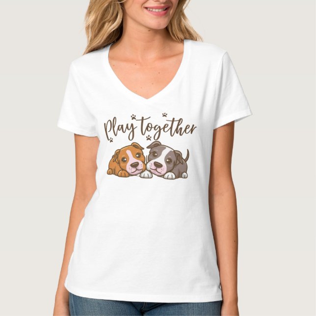 Spielen Sie gemeinsam Design für den V-Nacken-T -  T-Shirt (Vorderseite)