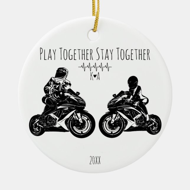 Spielen Sie gemeinsam... Personalisiert Motorrad Keramik Ornament (Vorne)