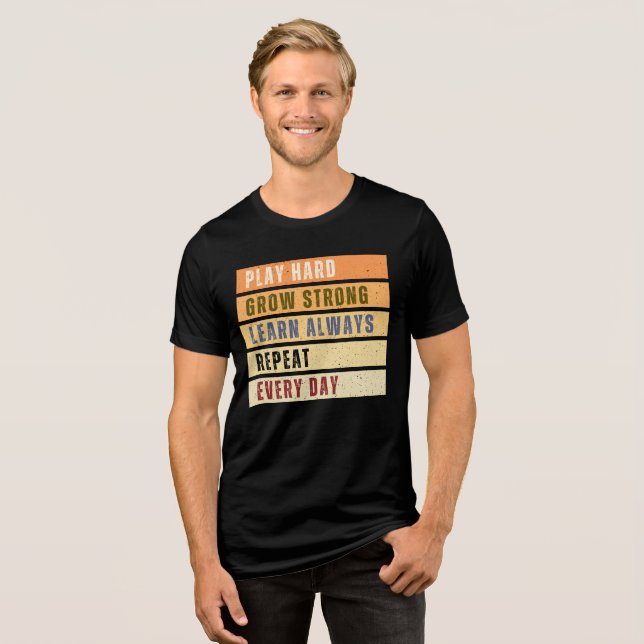 Spielen Sie hartes Gehör stark Tri-Blend Shirt (Vorderseite voll)