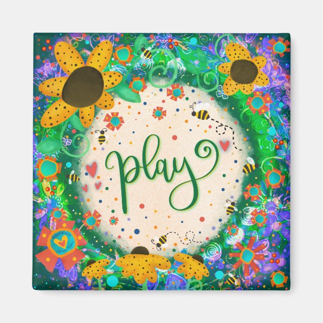 Spielen Sie Niedliche Hummeln farbenfrohe Blumenin Magnet (Vorne)