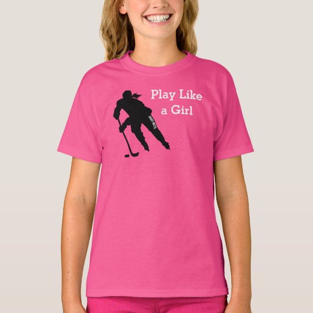Spielen Sie wie ein Girl Hockey Pink-T - Shirt (Vorderseite)