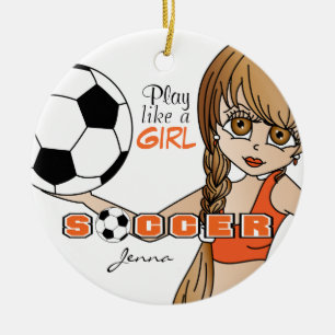 Spielen wie ein Mädchen Fußball Orange Keramik Ornament