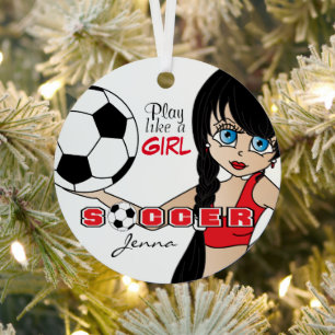 Spielen wie ein Mädchen Fußball Rot Ornament Aus Metall