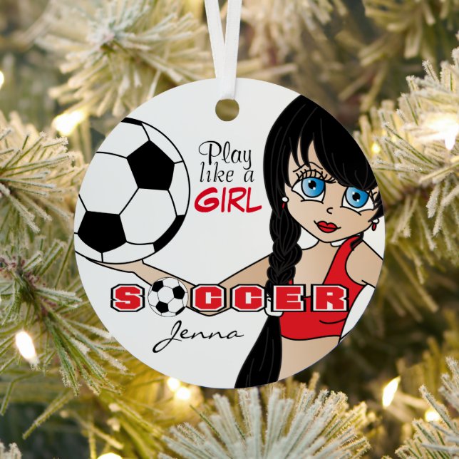 Spielen wie ein Mädchen | Fußball | Rot Ornament Aus Metall (InSitu)