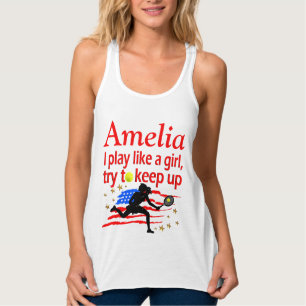 SPIELEN WIE EIN MÄDCHEN USA PERSONALISIERT TENNIS TANK TOP