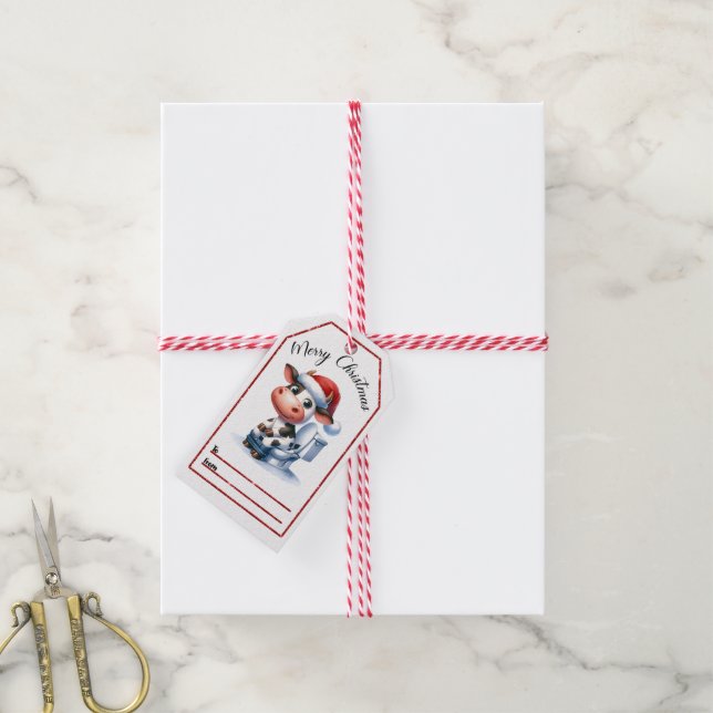 Spielend Kuh Weihnachtsmarke Design Geschenkanhänger (Mit Garn)
