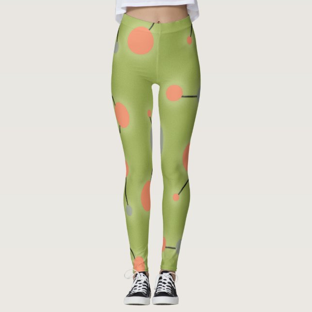 Spielend Retro große Moleküle Universum Pfirsichgr Leggings (Vorderseite)