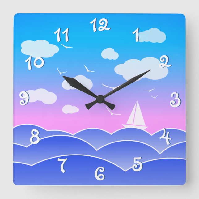 Spielend schöne farbige Seascape Blue Ocean Quadratische Wanduhr (Vorderseite)