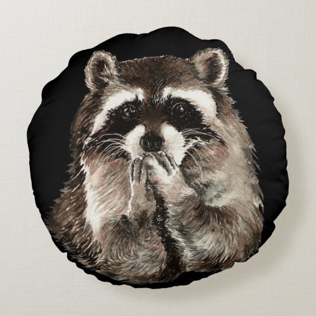 Spielend Wasserfarbe Raccoon Tierküsse blasen Rundes Kissen (Rückseite)