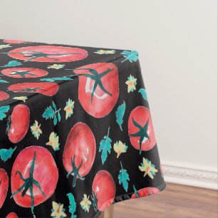 Spielend Wasserfarbe Rote Tomaten Muster auf schwa Tischdecke
