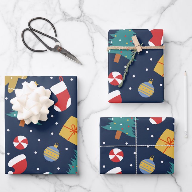 Spielend Weihnachts-Ikonen Wrapping Paper Geschenkpapier Set (Vorderseite)