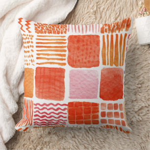 Spielende Aquarellplätze   Warm Boho Abstrakt Kissen