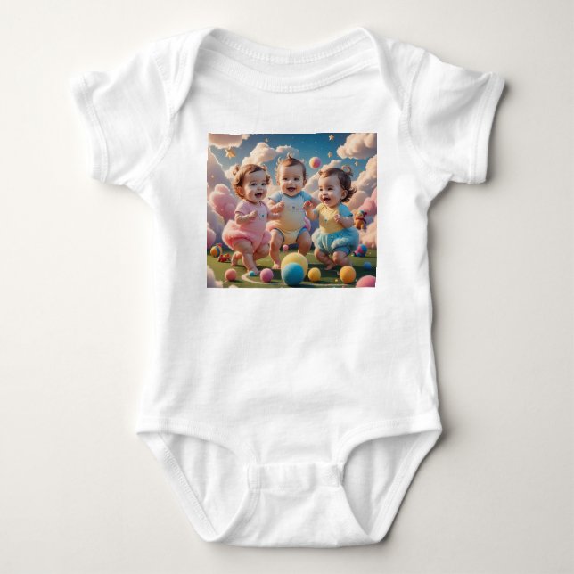 Spielende Babys und farbenfrohe Bälle Kleidung Des Baby Strampler (Vorderseite)