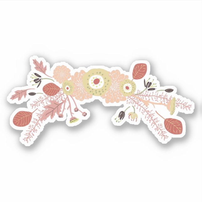 Spielende Blumenmischung Pfirsichgrüne Illustriert Aufkleber (Vorderseite)