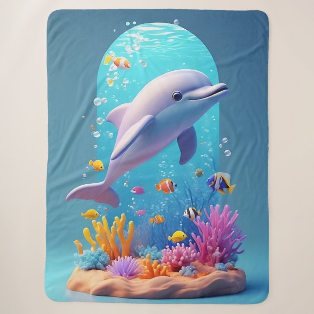 Spielende Dolphin inmitten farbenfroher tropischer Sherpadecke (Vorderseite)