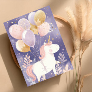 Spielende Einhorn-Geburtstagskarte - Rosa & Gold Postkarte