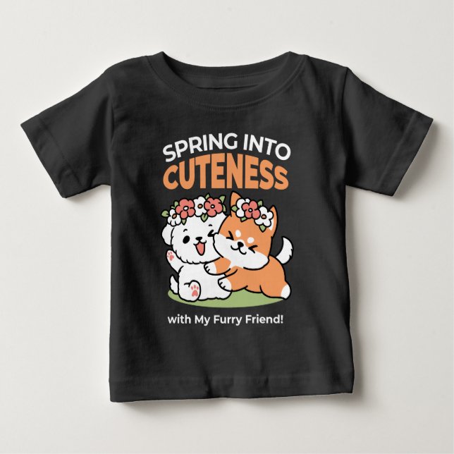 Spielende Hunde mit Blume Kronen - Fun Spring Them Baby T-shirt (Vorderseite)