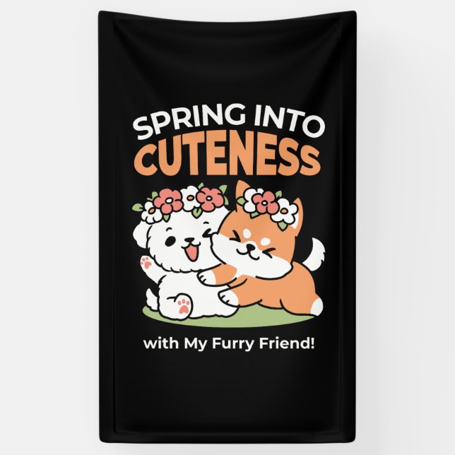 Spielende Hunde mit Blume Kronen - Fun Spring Them Banner (Vertikal)