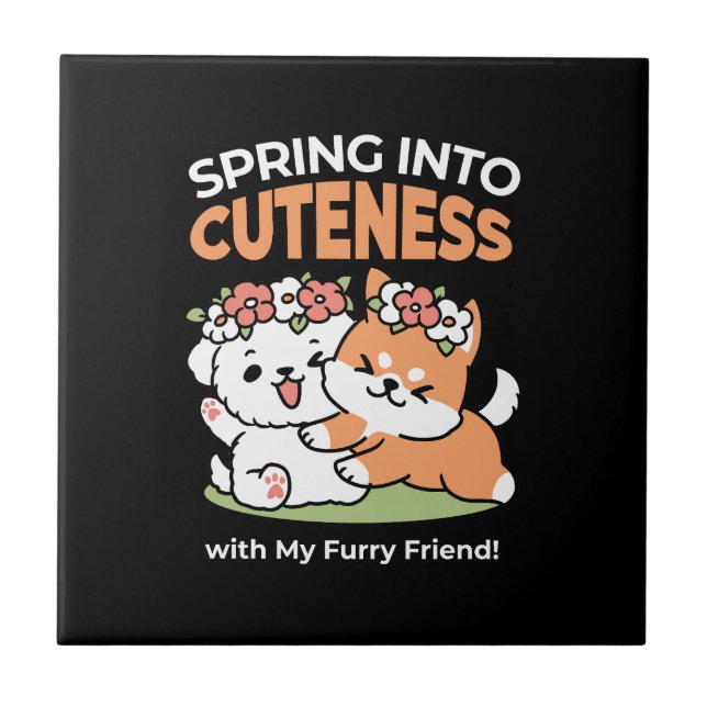 Spielende Hunde mit Blume Kronen - Fun Spring Them Fliese (Vorderseite)