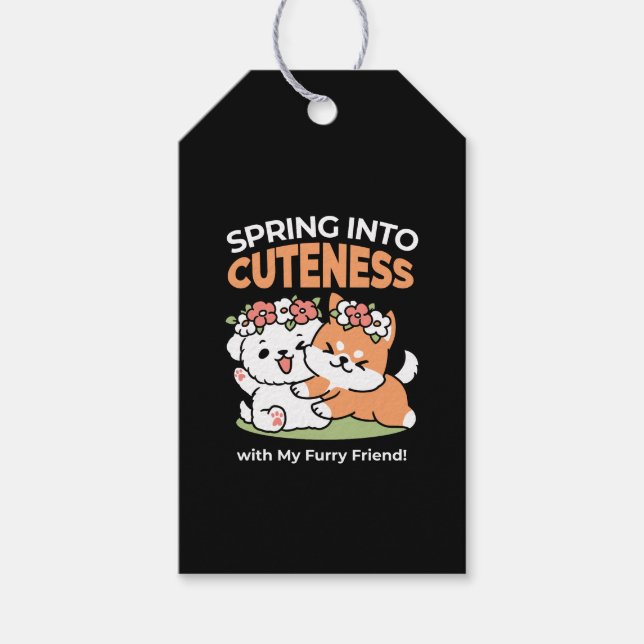 Spielende Hunde mit Blume Kronen - Fun Spring Them Geschenkanhänger (Vorderseite)