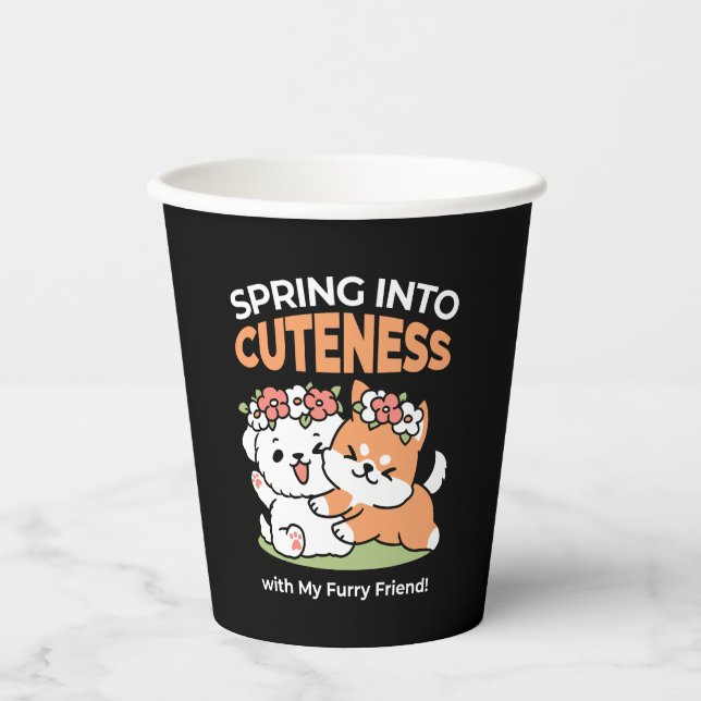 Spielende Hunde mit Blume Kronen - Fun Spring Them Pappbecher (Vorderseite)
