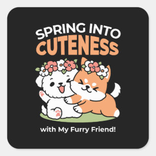 Spielende Hunde mit Blume Kronen - Fun Spring Them Quadratischer Aufkleber