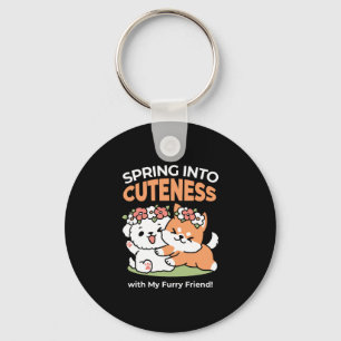 Spielende Hunde mit Blume Kronen - Fun Spring Them Schlüsselanhänger